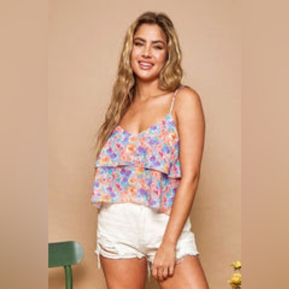 NWT summer dreamscapes patterned top {peach} - large - Picture 2 of 10